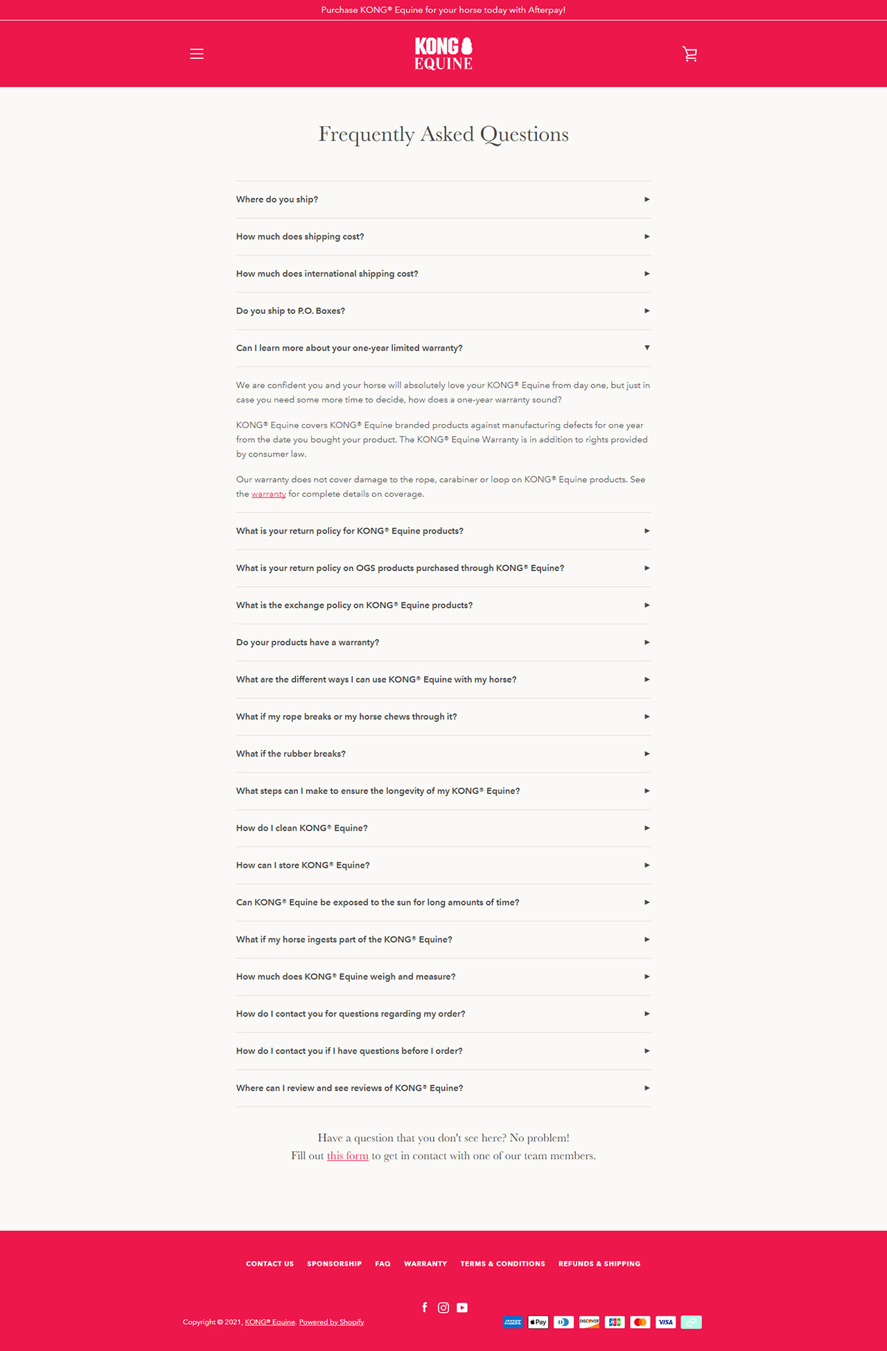 The entire length of the frequently asked questions page shown in one screenshot.